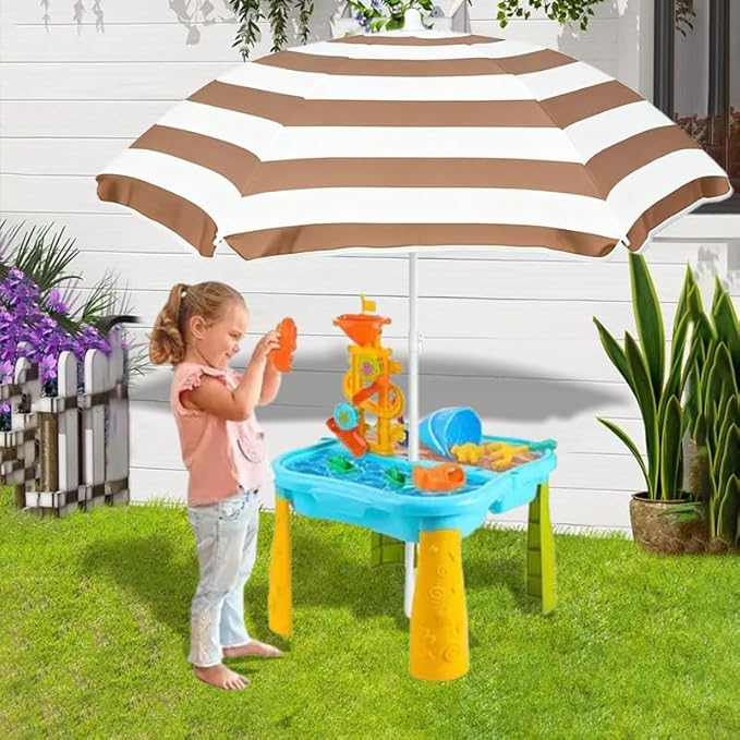 Water Table Umbrella,Kids Beach Umbrella & Picnic Table Shade,Ideal for Sand Play,Camping,Beach Trips,and Garden Fun.Lightweight Yet Durable