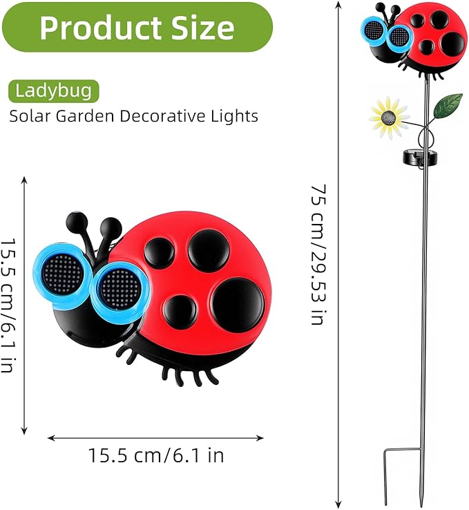 Solar Garden Lights Outdoor - Ladybug Decor Waterproof Dynamic Eyes Solar Stake Lights for Yard Lawn Pathway Decorative Art Lighting Lamp Outside Birthday Gifts for Women Mom Grandma