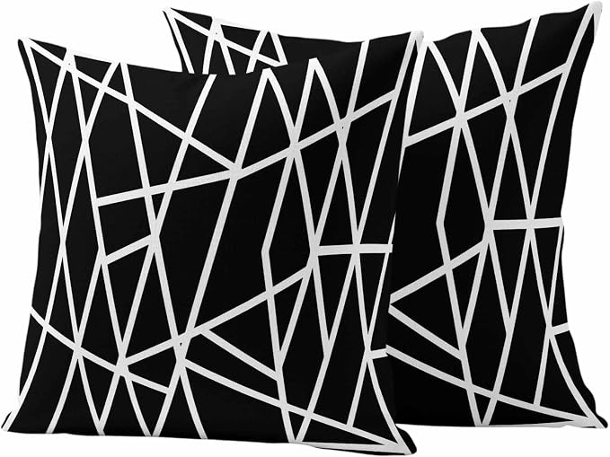 Outdoor Pillow Covers Waterproof, Black Geometric Decorative Square Throw Pillowcases Patio Cushion Covers for Tent/Garden, 24" x 24" 2 Pack, Abstract Stripes Modern Simple