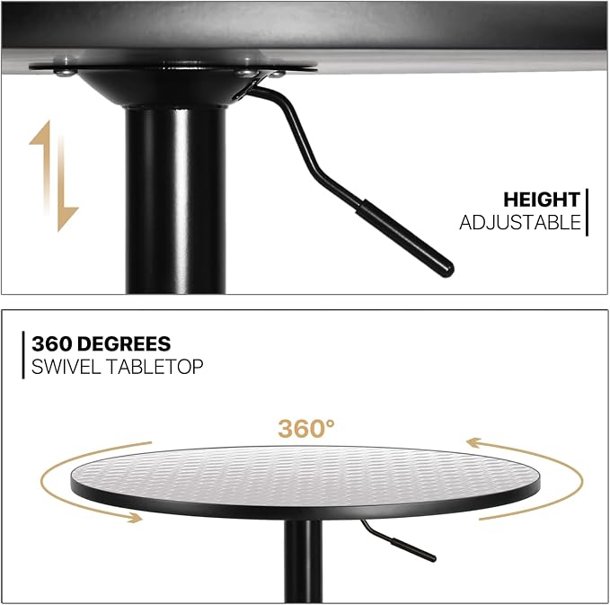 MoNiBloom Pub Round Table Silver Stripe Top with Black Leg and Base, Bar Table 27.5"- 36"" Height Adjustable with 360° Swivel, Cocktail Bistro Table for Dining Bistro Cafe Home Bar, 23.5" Diameter
