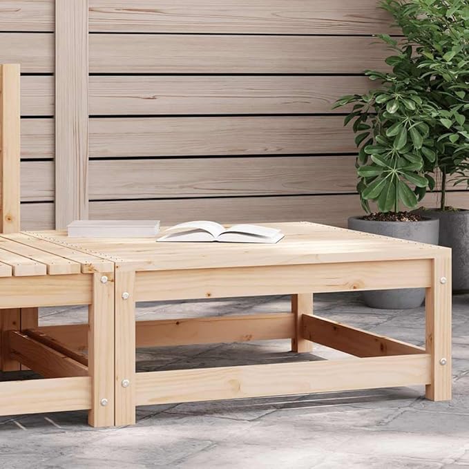 Outdoor Ottoman Square 27.6 in Solid Pine Wood Footstool Patio Sectional Furniture Natural Finish Modular Small Couch Set for Garden Balcony Living Room