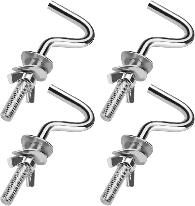 4 Pieces Hammock Hooks Heavy Duty, Fit 3/8'' (9.5 MM) Metal Hammock Replacement Hooks Mount 1-1/4'' to 2'' Long Holes Stand Bracket Accessories Wall Hardware Indoor Outdoor