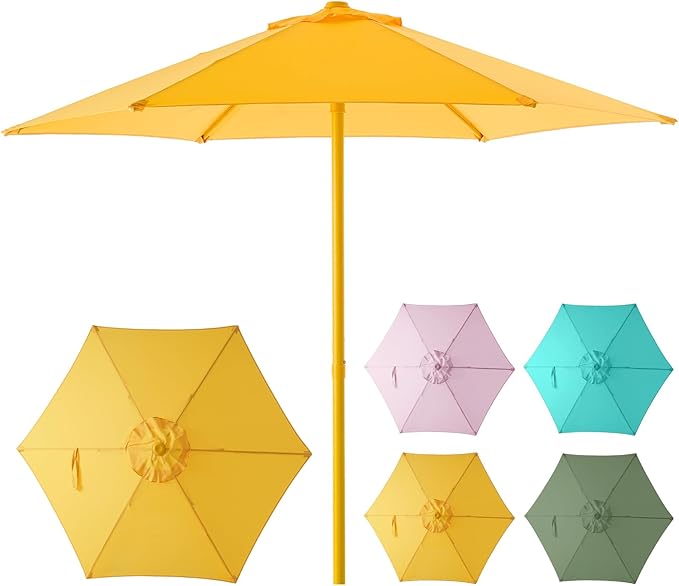 HOMSHADE 7.5ft Outdoor 1S Push-Up Patio Umbrella - Market Table Pool Deck Umbrella UPF50+ UV Protection with 6 Sturdy Ribs for Balcony, Garden, Lawn, Backyard (Light Yellow)