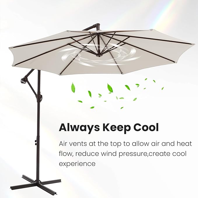 10FT Patio Umbrella, Outdoor Offset Cantilever Umbrella with Sturdy 8 Ribs, Easy Tilt Adjustment for Backyard Pool Garden,Off-White