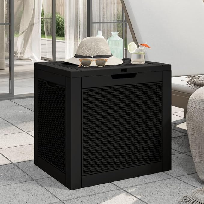 Deck Box Large Outdoor Storage for Patio Furniture, Garden Tools, Pool Supplies, Outdoor Backyard Patio Storage Deck Box Container, Black 21.9"x16.9"x20.9" Polypropylene -AA
