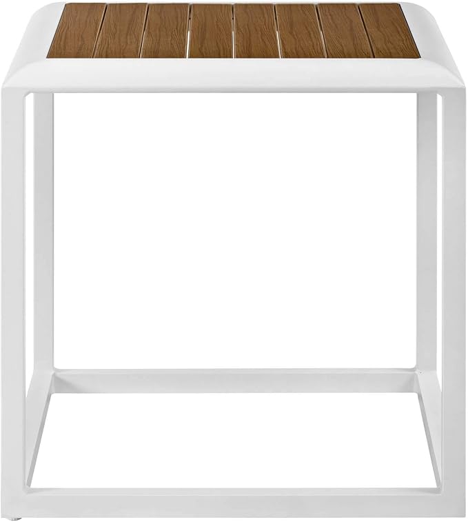 Modway Stance Outdoor Patio Contemporary Modern Wood Grain Aluminum Accent Side Table In White Natural
