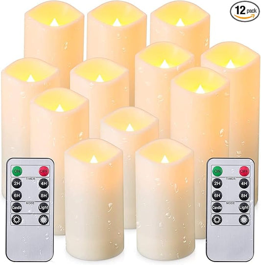 CLTNIKET12-Pack LED Flameless Candles(D 2.2''X H 4'' 5'' 6'' 7'') with Remote Control Waterproof Outdoors & Indoors, Battery Candles with Remote Timer, Decorative Remote Led Candles.