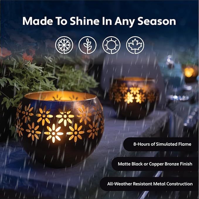 (1-Pack) Outdoor Waterproof Solar Lanterns - Metal Porch Lights with Flickering Flame for Tabletop, Patio, Garden & Landscape Decor (Bronze/Copper)