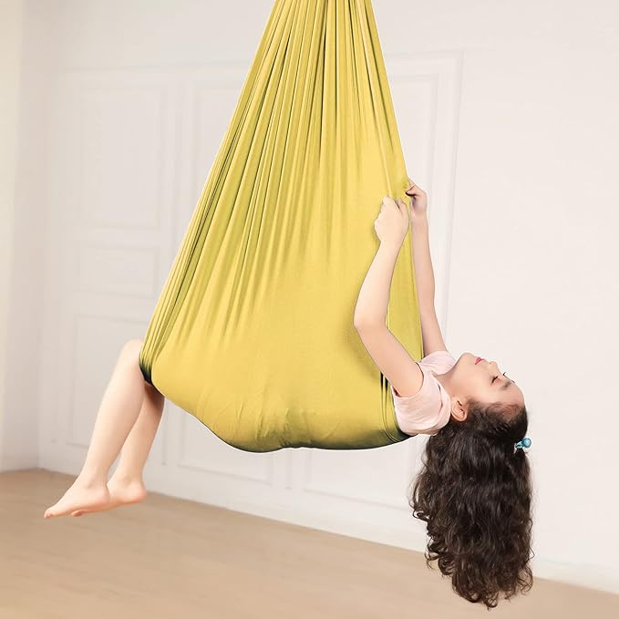 Yoga Swing for Kids Hammock Children Hangin Indoor Outdoor Autism Aspergers,ADHD Kids Hangin Therapy Swing 110inch x 59inch (Hardware Included) Gold