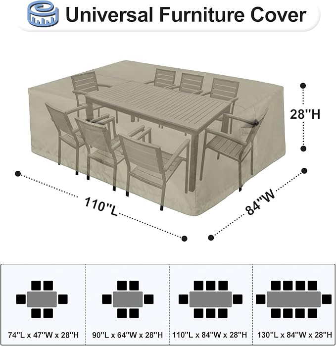 OutdoorLines Outdoor Waterproof Patio Table Furniture Set Covers - Rectangle Couch Sectional Cover Outside Weatherproof Patio Furniture Covering for Deck, Lawn and Backyard 110"L x 84"W x 28"H, Camel
