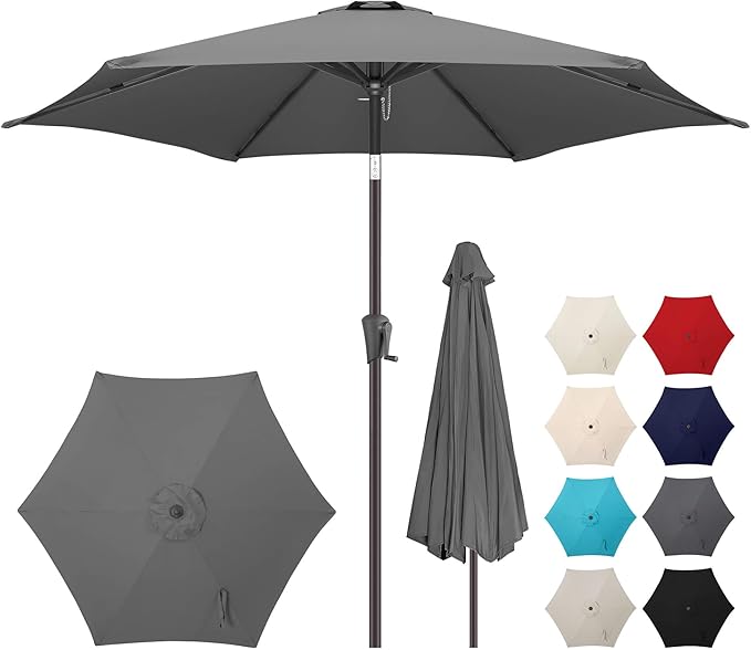 10ft Patio Umbrella Outdoor - Table Umbrella with 6 Sturdy Ribs, Market Umbrella with Push Button Tilt, UV Protection for Pool, Porch, Garden, Deck, Backyard (Anthracite)
