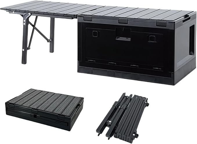 Foldable Storage Bins, Expandable Tool Organizer, with Removable Aluminum Cover, for Outdoor Camping, Traveling and Fishing (Black B)