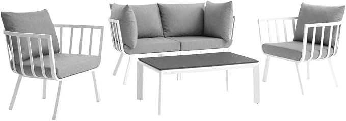 Modway Riverside 5 Piece Outdoor Patio Aluminum Set in White Gray
