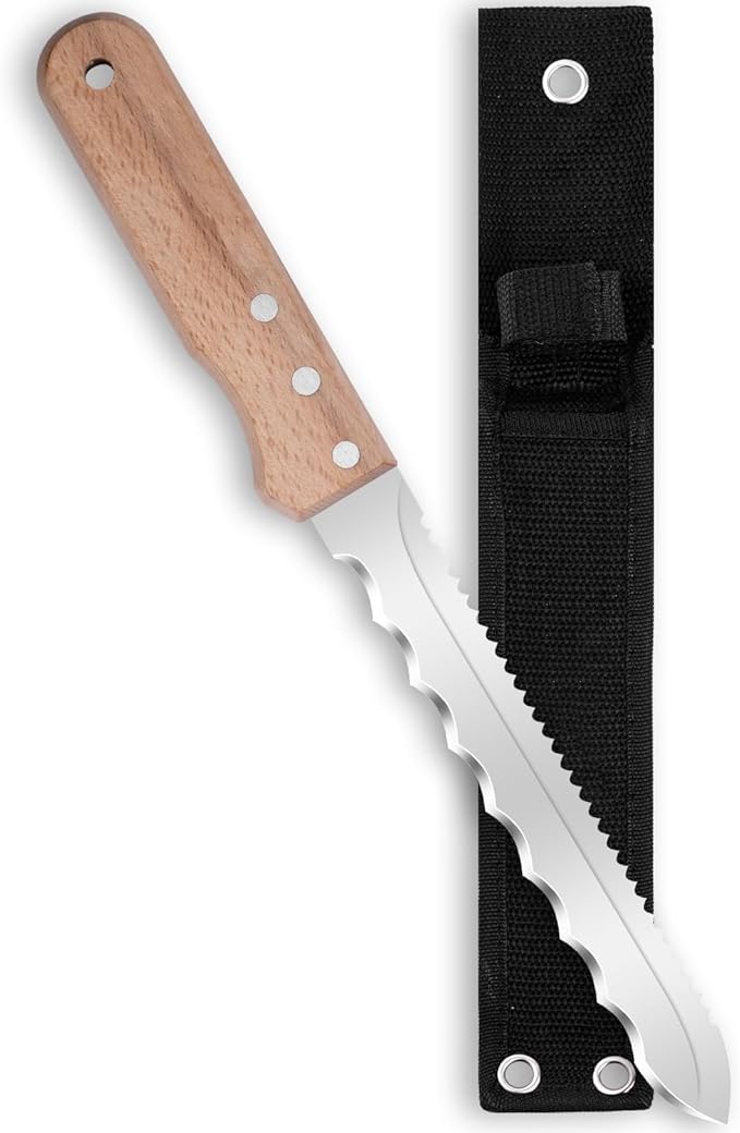 Stainless Steel Garden Knife: 7.87-inch sharp blade, Double Side Utility Sod Cutter Lawn Repair Garden Knife with Nylon Sheath