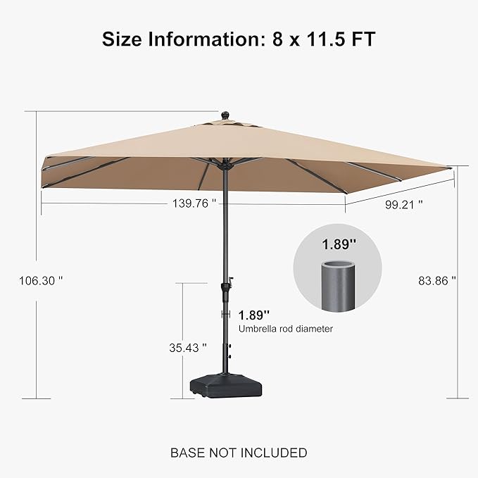 PURPLE LEAF 11.5' x 8' Patio Market Umbrella Outdoor Table Sun Umbrellas with Crank 8 Aluminum Sturdy Ribs for Pool Deck Backyard Beach Taupe