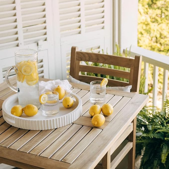 Ash & Ember Acadia Grade A Teak 35" Square Bar Table, Weather Resistant Solid Wood Patio Furniture, Tightly Spaced Slats and Brass Hardware, for Garden, Backyard, Indoor Outdoor Patio Furniture