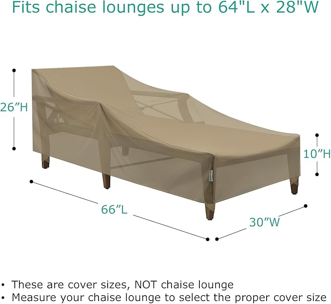 SunPatio Outdoor Chaise Lounge Covers, Heavy Duty Waterproof Beach Chair Cover with Seam Taped, Fade Resistant Patio Chaise Cover, Helpful Air Vents, 2 Pack - 66" L x 30" W x 26" H, Taupe