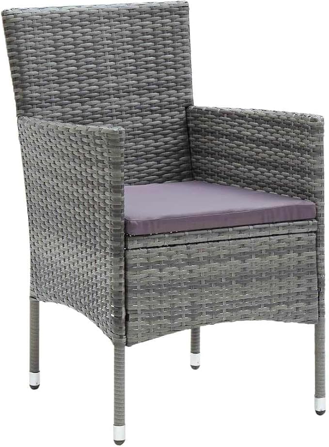 3 Piece Patio Dining Set, Grey PE Rattan Outdoor Bistro Set with Square Glass Top Table and 2 Cushioned Chairs for Garden, Balcony, Backyard and Terrace, Space Saving