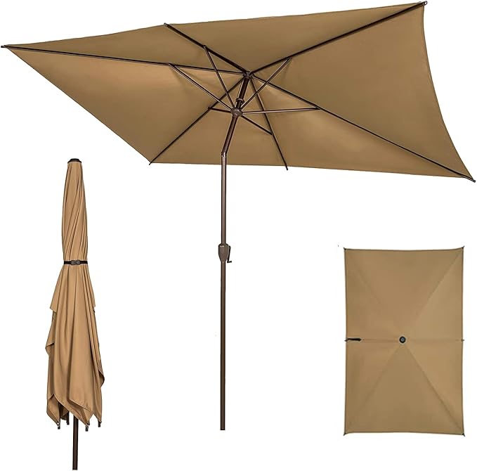 Abba Patio 6.5FT Outdoor Patio Umbrella Outdoor Table Umbrella with Crank Market Umbrella 6 Sturdy Ribs UV Protection Waterproof and Push Button Tilt for Garden Deck Backyard Pool,Tan