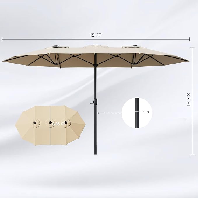 Sannwsg 15ft Large Patio Umbrella, Double Sided Outdoor Umbrellas, Market Umbrellas with Crank Handle, Backyard Umbrela for Deck, Garden, Pool