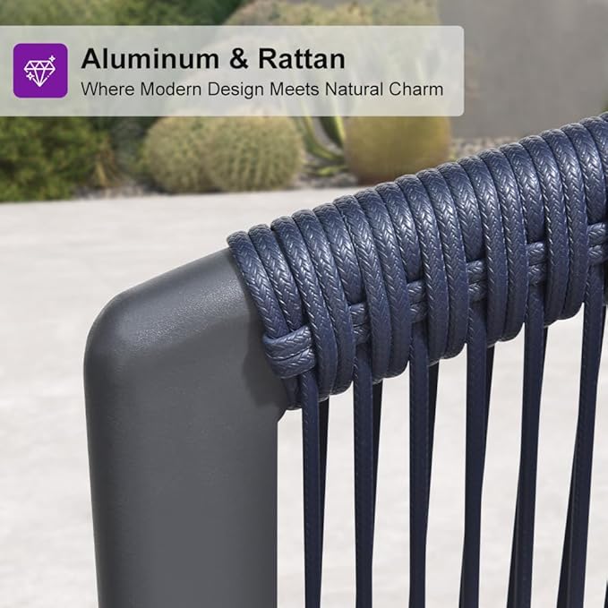 PURPLE LEAF 4-Piece Wicker Patio Conversation Set Aluminum Rattan Sofa Patio Furniture Set with Cushions and Coffee Table for Garden Backyard Grey