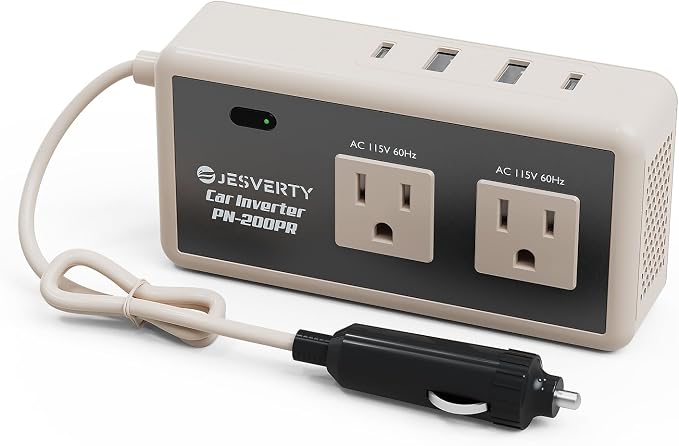 200W Car Power Inverter DC 12V to 110V AC, 30W USB-C & 20W USB-A Fast Charging, 2 AC Outlets for Laptop, Phone, Tablet, Game Console - Compatible with 12V Cigarette Lighter Socket