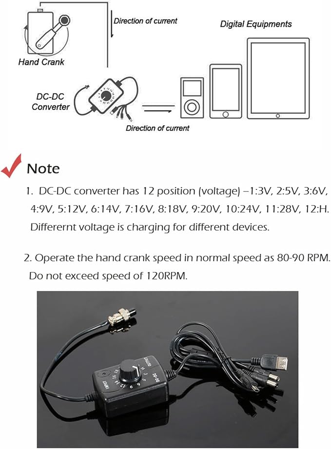 Hand Crank Generator Portable 30W Small Black Alloy Emergency Charger - High Efficiency, Shockproof, Ideal for Outdoor Use