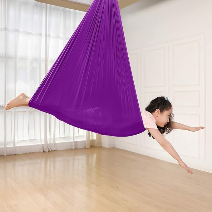 Yoga Swing for Kids Hammock Children Hangin Indoor Outdoor Autism Aspergers,ADHD Kids Hangin Therapy Swing 110inch x 39inch (Hardware Included) Deep Purple