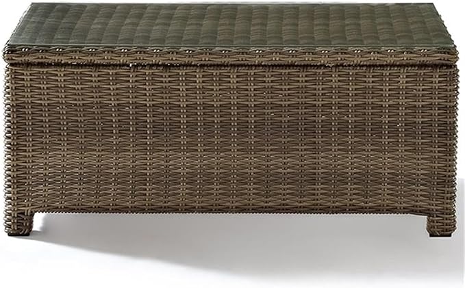 Afuera Living 40" Outdoor Glass Top Wicker Coffee Table, Brown Finish, Durable Steel Frame, UV-Resistant All-Weather Resin Wicker, Tempered Glass, Stylish Patio Furniture for Outdoor Entertaining
