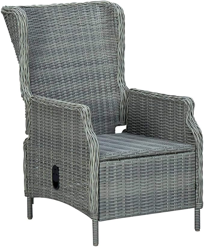 7 Piece Patio Dining Set with Cushions Poly Rattan Light Gray Outdoor Furniture Table and 6 Chairs Reclining Backrest for Garden Backyard