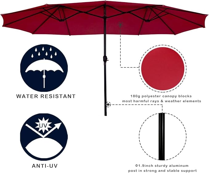 Tangkula 15 Ft Patio Umbrella Double-Sided Outdoor Market Table Umbrella with Crank (Wine Red)