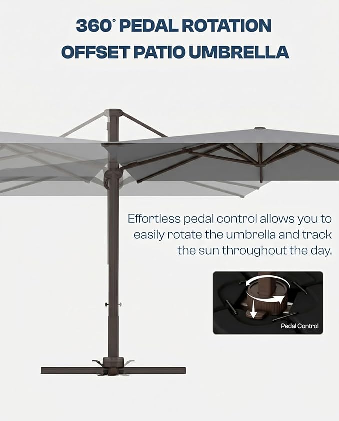 8' X 8' Patio Umbrella, Cantilever Umbrella with 360°Rotation, Offset Patio Umbrella with Easy Tilt & Fade Resistance for Pool Deck Garden Backyard, Charcoal (Base not Included)