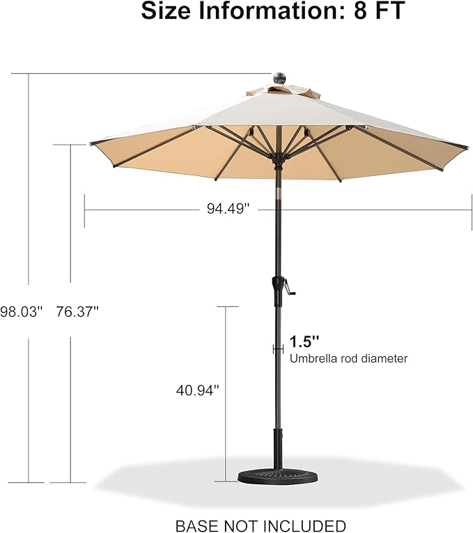 PURPLE LEAF 8' Round Patio Umbrella Outdoor Table Umbrella Aluminum Frame Market Umbrella Sun Umbrella with 8 Sturdy Ribs & Tilt for Garden Deck Lawn & Pool Beige