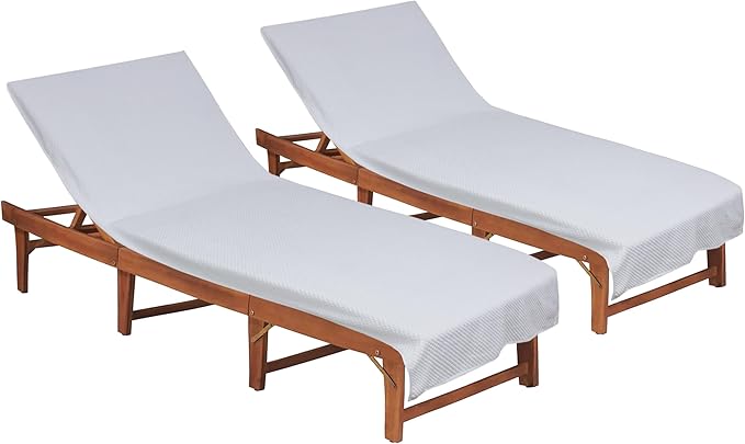 COTTON CRAFT Pool Lounge Chair Cover - 2 Pack Euro Spa Waffle Weave Chaise Lounge Cover - 100% Cotton Ringspun Terry Towel Beach Chair Cover - Oversized 32 in W x 82 in Length x 7 in Pocket – White