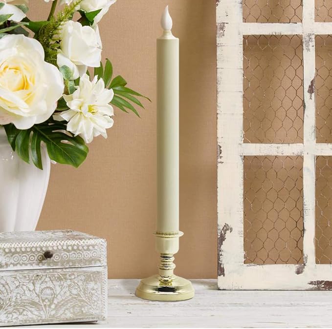 DRomance Flameless Window Candles with Remote and Timer, Battery Operated LED Taper Candles with Suction Cups Set of 6 Christmas Window Candle Holiday Decor(Gold Holders)