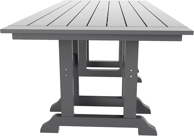 WestinTrends Ashore 7 Pieces Adirondack Outdoor Dining Set, All Weather Poly Lumber Slatted Modern Farmhouse Outdoor Furniture Set, 71" Trestle Dining Table and 6 Adirondack Dining Chair, Gray