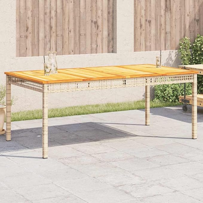 Patio Table & Picnic Table Beige PE Rattan Poolside Table Outdoor Table for Garden Backyard Patio 70.9 x 35.4 x 29.5 in