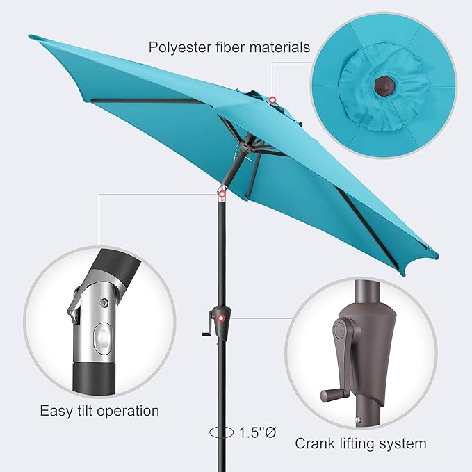 Jarka&Co 7.5ft Patio Umbrella Outdoor - Table Outdoor Umbrella with Push Button Tilt Waterprool UV Protection, Sun Umbrella for Pool, Porch, Garden, Deck, Backyard (Aqua Blue)