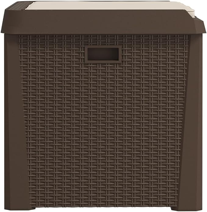 33 Gallon Rattan Look Outdoor Storage Box with Seat Cushion, Lockable PP Deck Box for Garden Patio