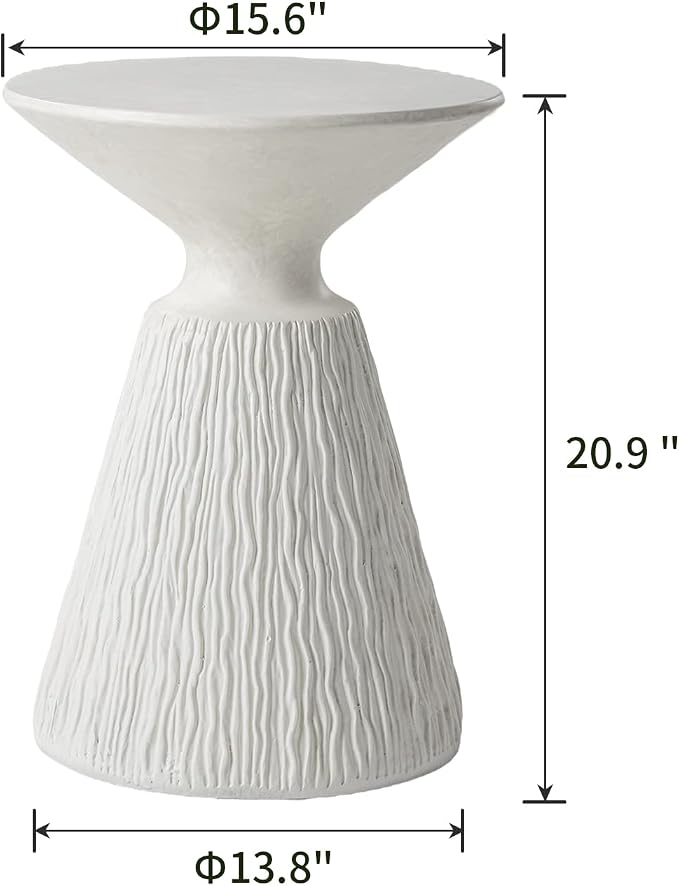 SUNBURY White Outdoor Side Table, Concrete Side Table Set of 2, Mushroom Side Table Plant Stand, End Table Accent Table Outside Marble Table Garden Stool for Patio, Poolside, White