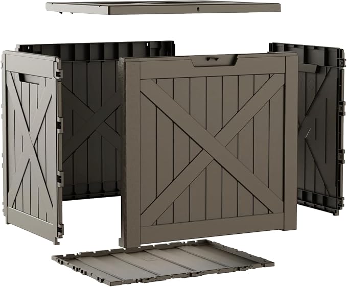 EasyUp 35 Gallon Deck Boxes Outdoor Waterproof, Weatherproof Outdoor Deck Box, Lockable Resin Storage Bench For Patio Cushions, Garden Tools And Pool Accessories, Gray