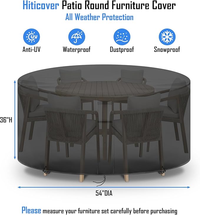 Round Patio Furniture Covers,54 Inch Waterproof Small High Round Outdoor Table and Chair Set Cover,Tall Outdoor Furniture Covers for Winter, Rainproof Fadeproof - 54"Dia x 36"H