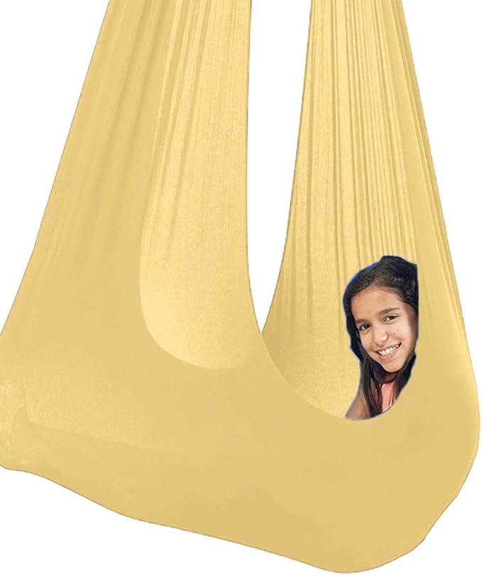 Sensory Swing for Kids Hanging Hammock Indoor Hammocks for Children Sensory Integration Outdoor Camping (1 Meter/1.5Meter) (Color : Gold, Size : 150 x 280 cm (L x W).)