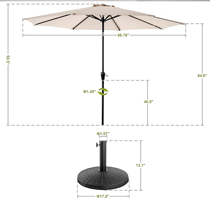 NUU GARDEN 10 ft Outdoor Aluminum Patio Umbrella, Outdoor Table Umbrella with 8 Sturdy Ribs Patio Umbrella with Push Button Tilt and Crank