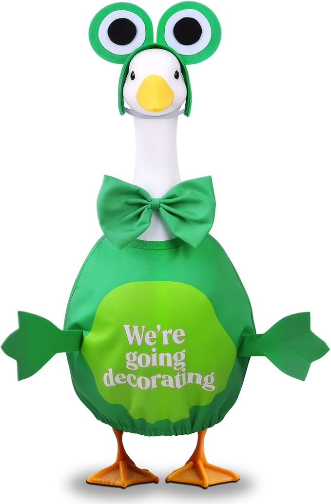 Frog Porch Goose Outfits, 23 inch Green Porch Goose Summer Outfit | Cute Porch Clothes for Summer Garden Decor, Rainy-Day Front Porch