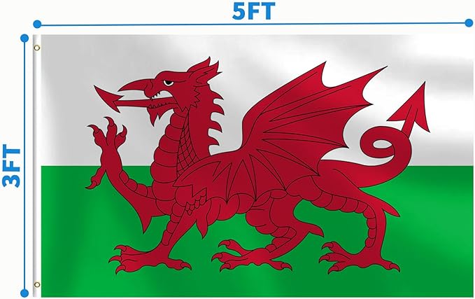 Wales Flag 3x5 FT Heavy Duty Welsh Flag Double Stitched Vivid Color Fade Proof Outdoor Decor With Brass Grommets(Wales)