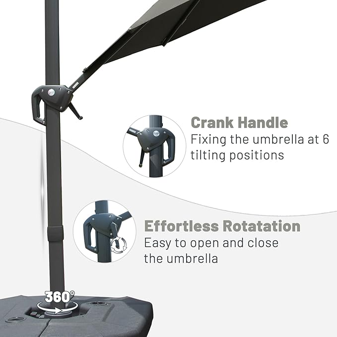 Domi 10FT Cantilever Patio Umbrella, Aluminum Windproof Outdoor Umbrella with 360°Rotation, Round Offset Sun Shade Umbrella for Outside Deck Backyard Garden Pool, Grey