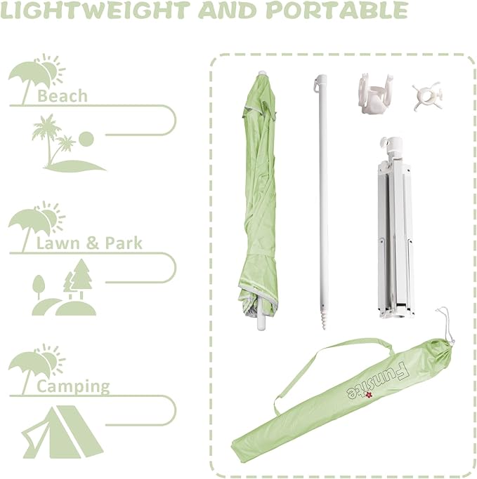 6.5ft Portable Beach Umbrellas for Sand Beach UV 50+ Umbrella with Tilt & Steel Pole, Protection with Heavy Duty Anchor, Patio Umbrella with Carry Bag
