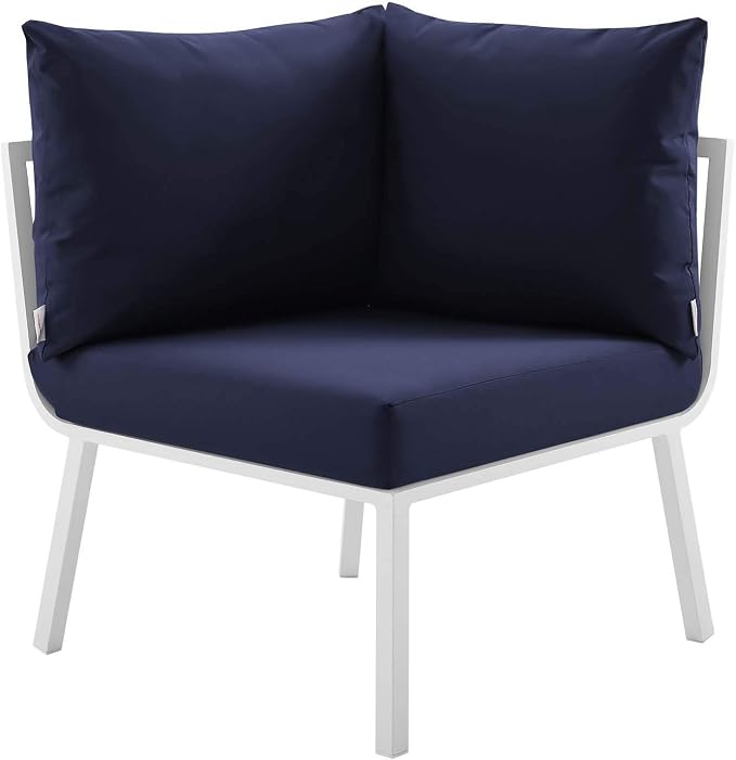 Modway Riverside 7 Piece Outdoor Patio Aluminum Set, 85.5 x 114 x 28, White Navy