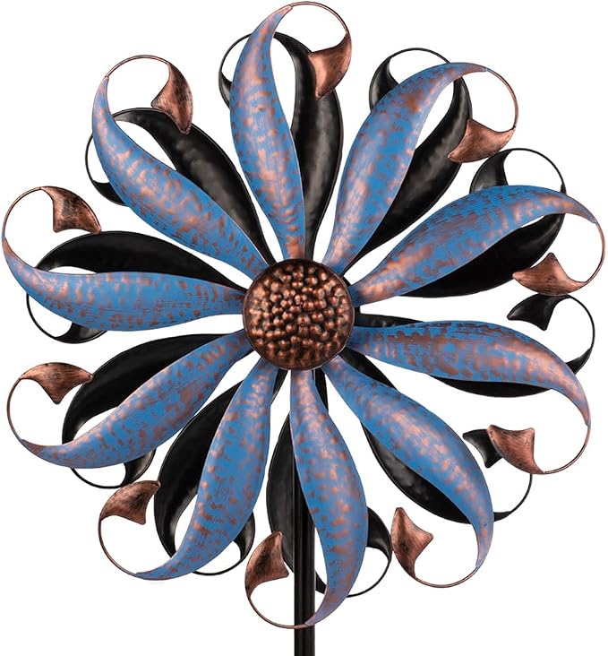 VEWOGARDEN Wind Spinners Outdoor, Metal Kinetic Wind Spinner with Flower Design for Yard Garden Lawn Decorations, Dark Blue